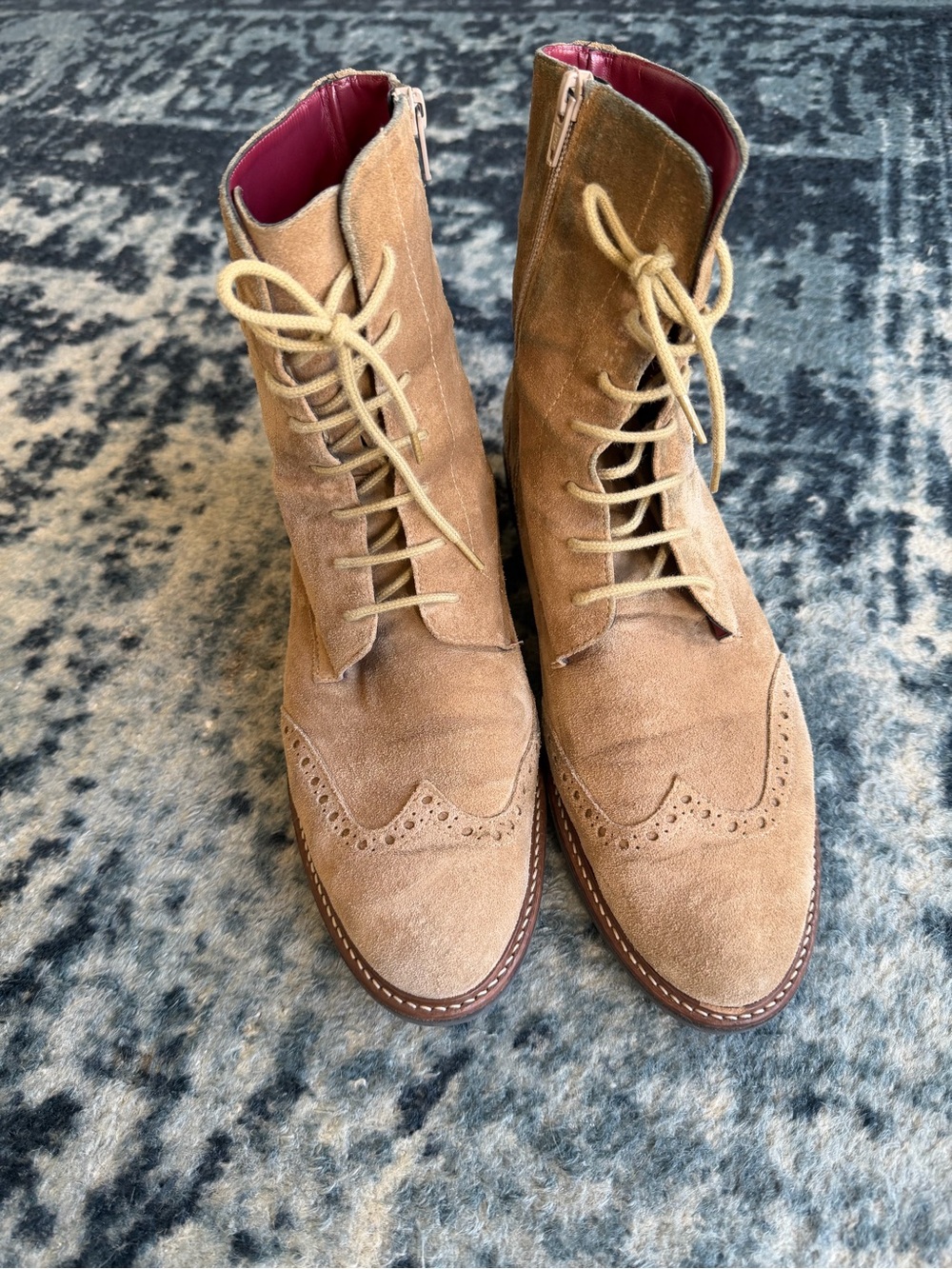 Women's Suede Lace-Up Ankle Booties in Tan